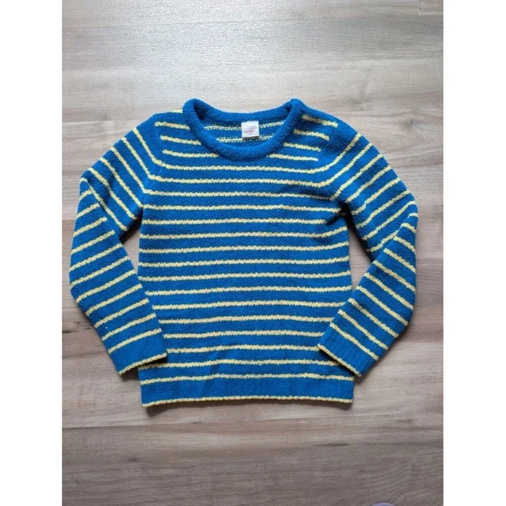 Hanna Andersson Blue Yellow Striped Fuzzy Sweater, 8Y (U1)